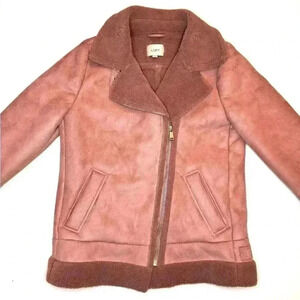 LOFT Women’s  Pink Faux Suede Moto Aviator Sherpa Jacket Size- M